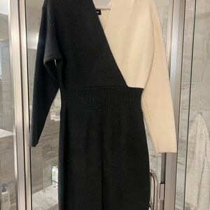 Express Gray and Cream Color Block Sweater Dress